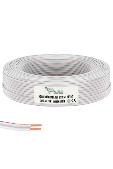 Poke 2x0.50 Hoparlör Kablosu Kordon Beyaz 100mt Poke Pk-1162