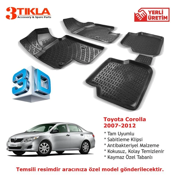 Toyota Corolla 2007-2012 Premium 3D Havuzlu Paspas Seti