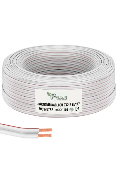 Poke 2x2.5 Hoparlör Kablosu Beyaz Kordon 100mt Poke Pk-1179