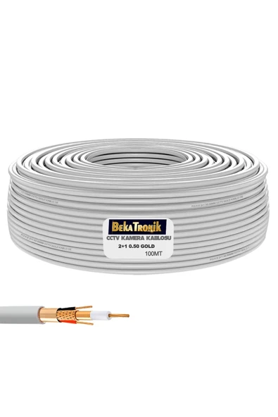 BekaTronik 2+1 CCTV 0.50 Kamera Kablosu Gold 100mt Bakır Alaşımlı