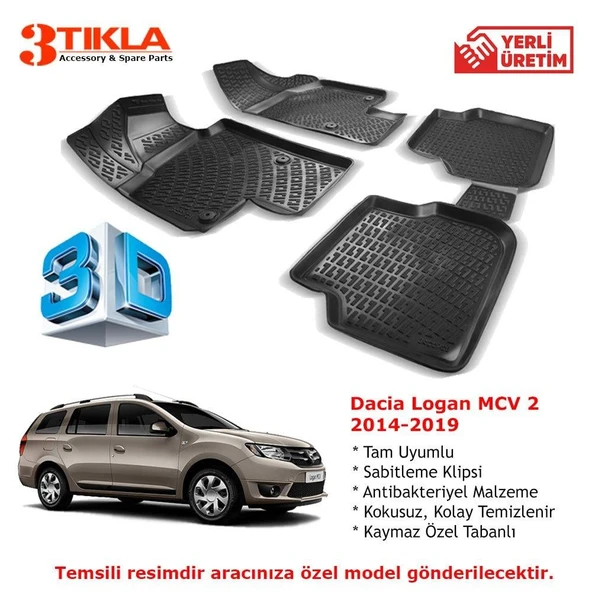 Dacia Logan MCV 2 2014-2019 Premium 3D Havuzlu Paspas Seti ürün görseli