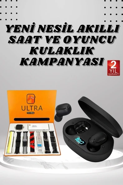 Dijital Göstergeli Kulaklık ve 7 Kordonlu Akıllı Saat Android ve İOS Uyumlu Uyku Takibi Sesli Görüşme - 1