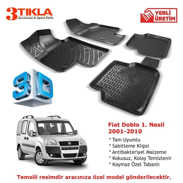 Fiat Doblo 2001-2010 Premium 3D Havuzlu Paspas Seti