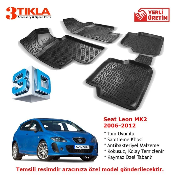 Seat Leon MK2 2006-2012 Premium 3D Havuzlu Paspas Seti ürün görseli