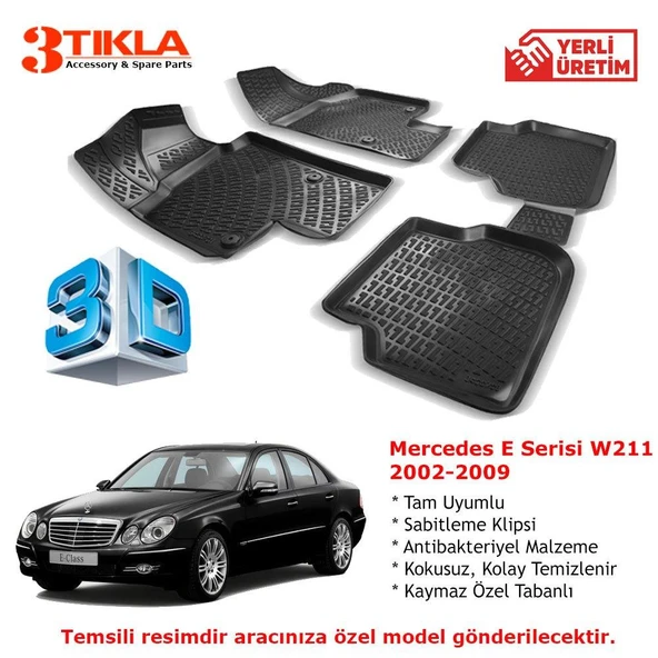 Mercedes E Serisi W211 2002-2009 Premium 3D Havuzlu Paspas Seti ürün görseli