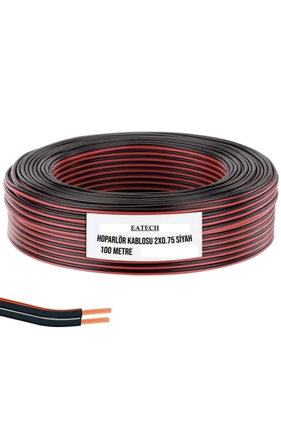 KABLOTECH Siyah Kordon 2x0.75mm 100 Metre Garantili Yüksek Kalite Cca Kablo Hoparlör Kablo Zayıf Akım - 2