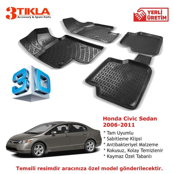 Honda Civic Sedan 2006-2011 Premium 3D Havuzlu Paspas Seti