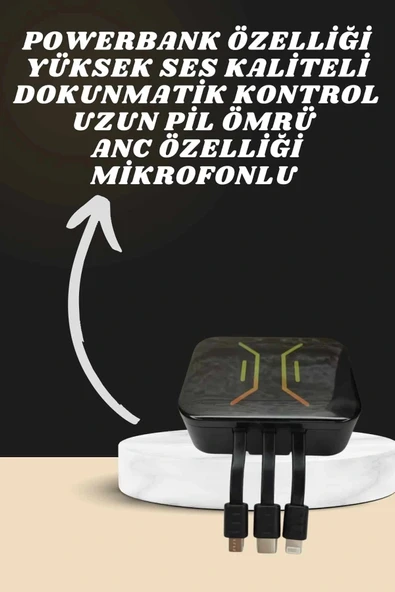 Powerbank Kulaklık ve 7 Kordonlu Akıllı Saat Çoklu Şarj Girişi Bluetooth Bağlantılı - 2