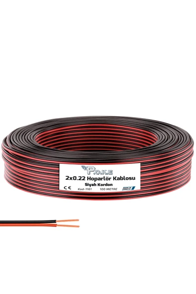 ikratech 2x0.22 Kordon Hoparlör Kablosu Siyah 100mt Poke Pk-1161