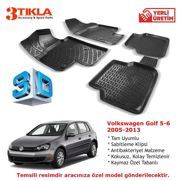 Volkswagen Golf 5-6 2005-2013 Premium 3D Havuzlu Paspas Seti