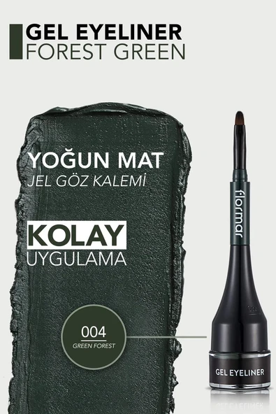 Flormar Akma-Bulaşma Yapmayan Yüksek Pigmentli & Mat Bitişli Kremsi Jel Eyeliner 004 Forest Green - Resim 2
