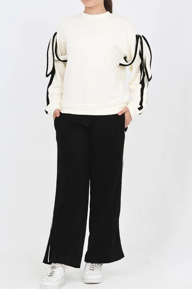 Kız Çocuk Oysho Kumaş Kol Aksesuarlı Geniş Paçalı Alt- Üst Takım 12319 - Resim 8