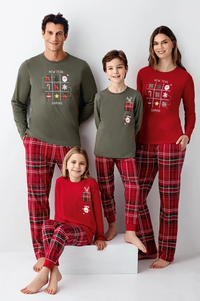 Arnetta Erkek Çocuk Aile %100 Pamuk 4 Mevsim New Year Uzun Kollu Pijama Takım - 2