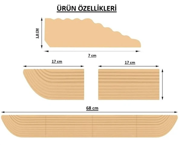 3YK.3d 1,8 cm x 68 cm Yükseklik (( TEN RENGİ )) Tüm Robot Süpürge, Tekerlekli sandalye'ler için KAPI EŞİK RAMPASI - 3