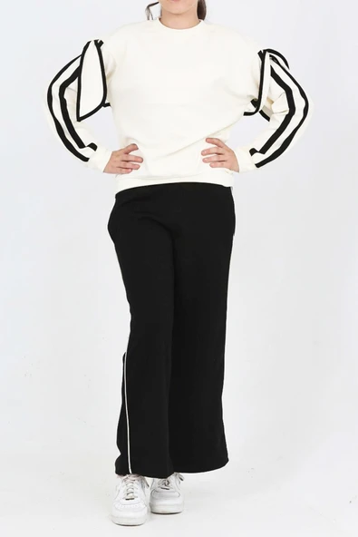 Kız Çocuk Oysho Kumaş Kol Aksesuarlı Geniş Paçalı Alt- Üst Takım 12319 - Resim 7