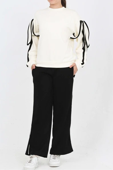 Kız Çocuk Oysho Kumaş Kol Aksesuarlı Geniş Paçalı Alt- Üst Takım 12320 - Resim 8