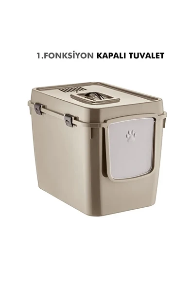 XL 2 Fonksiyonlu Premium Kapalı Kedi Tuvaleti ve Açık Kedi Tuvaleti 56 x 40 x 43 Cm ürün görseli