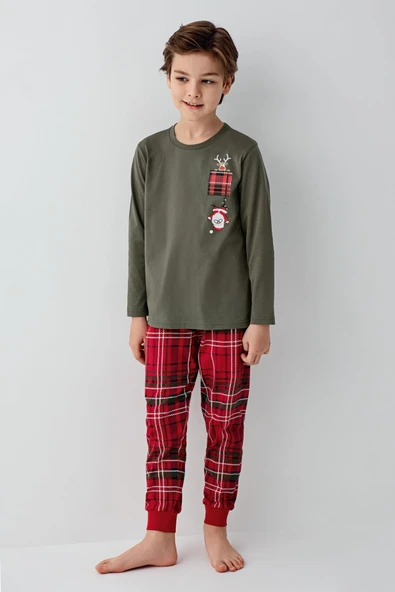 Arnetta Erkek Çocuk Aile %100 Pamuk 4 Mevsim New Year Uzun Kollu Pijama Takım - 10