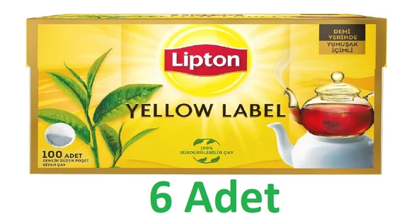 Lipton Yellow Label Demlik Poşet Çay 100'lu 6 adet