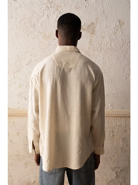 Giesto Desenli Uzun Kollu Bej Gömlek - Resim 3