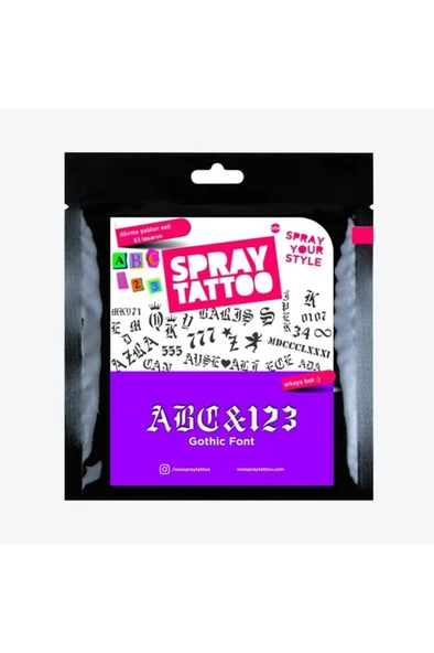 One Spray Tattoo Abc&123 Gotik Font Dövme Şablon Seti (SPREYSİZ) - Resim 5