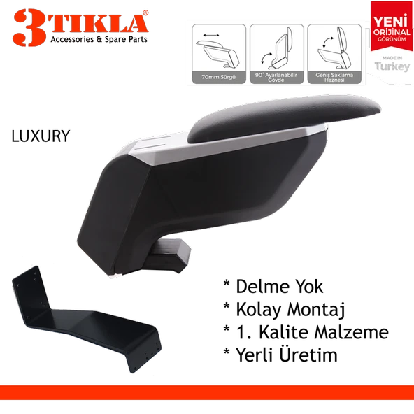 Lüks Set Opel Corsa D 2011 Delmesiz Çelik Ayaklı Gri-Siyah Kolçak Kol Dayama, Direksiyon Kılıfı - Resim 2