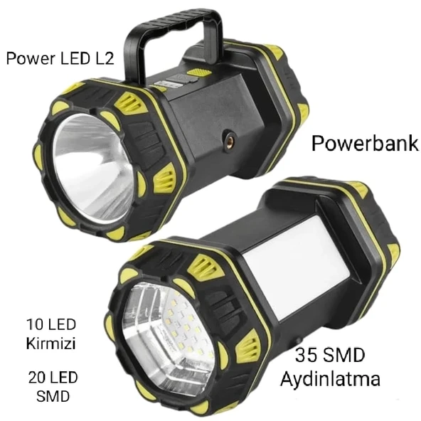 F-262 Yeni Güçlü Çift Taraflı Taşınabilir Spot Ve Işıldak Usb Powerbank Şarjlı Fener ürün görseli 1