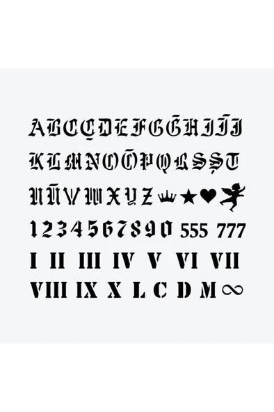 One Spray Tattoo Abc&123 Gotik Font Dövme Şablon Seti (SPREYSİZ) - Resim 3
