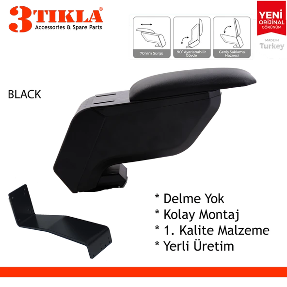 Dacia Dokker 2016 Delmesiz Çelik Ayaklı Siyah Kolçak Kol Dayama - Resim 2