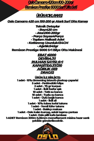 Oslo Camarro 420cm 100-200gr Remixon Prestige 6000 Surf Olta Seti - Resim 2