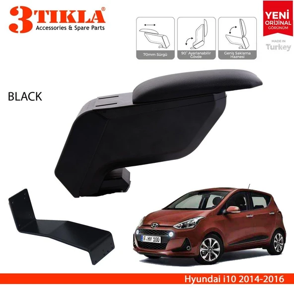 Hyundai i10 2013-2019 Delmesiz Çelik Ayaklı Siyah Kolçak Kol Dayama ürün görseli