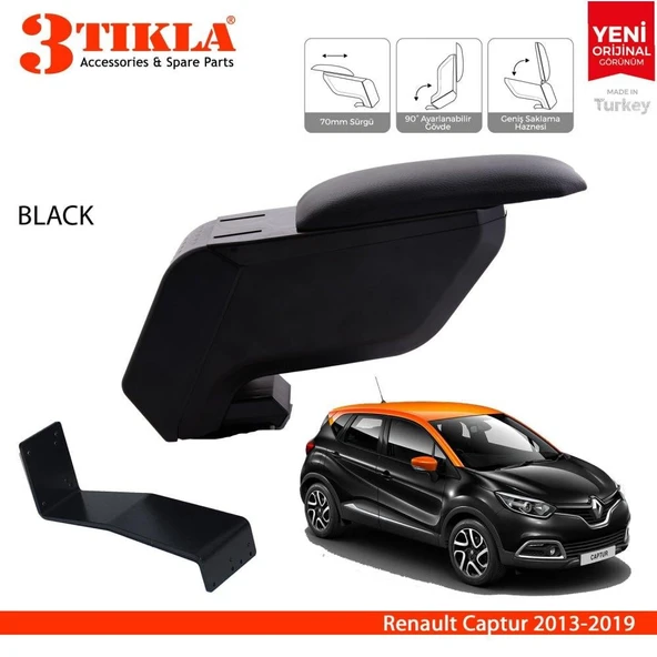 Renault Captur 2013-2019 Delmesiz Çelik Ayaklı Siyah Kolçak Kol Dayama