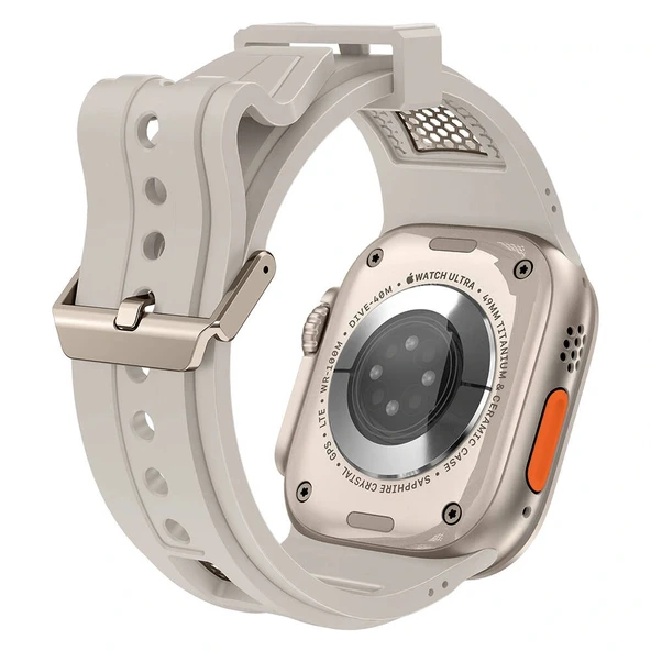 Watch Ultra 49mm Uyumlu-117 Hava Alabilen Delikli Metal Süslemeli Desenli Silikon Kordon - Resim 11