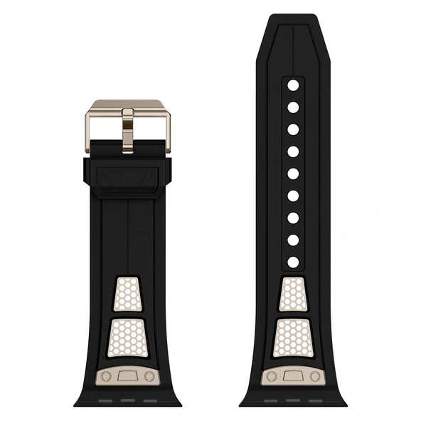 Watch Ultra 49mm Uyumlu-117 Hava Alabilen Delikli Metal Süslemeli Desenli Silikon Kordon - Resim 4