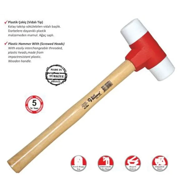 Sert Plastik Çekiç No:30 - Ahşap Saplı ürün görseli 1