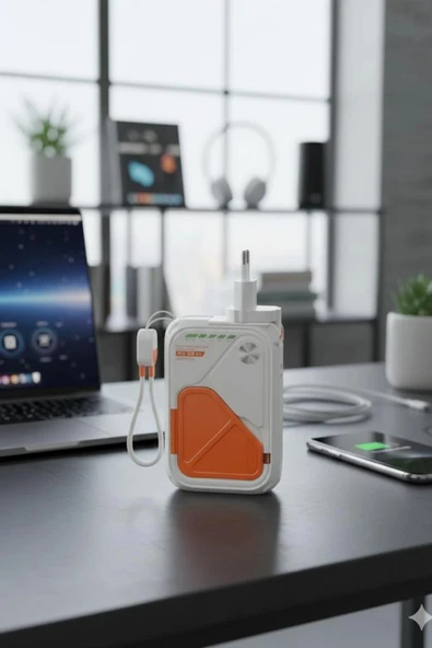 Fulltech FP18 10000 mAh 22.5W Powerbank  5in1 Kablosuz Şarj Fişli Priz Adaptörü ve Hızlı Şarj Desteği