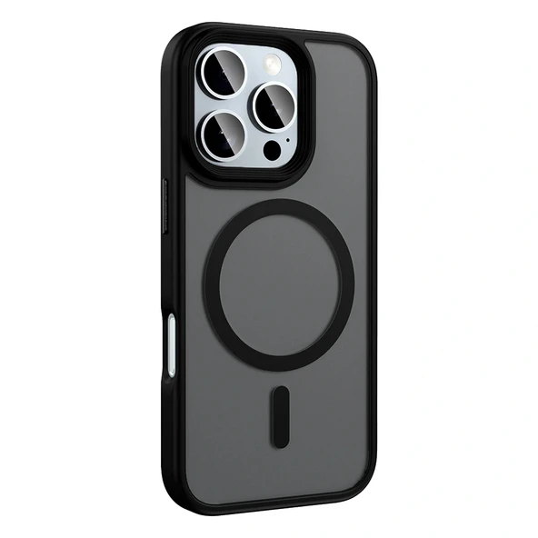 iPhone 16 Pro Kılıf Mat Arka Yüzey Wireless Şarj Özellikli Flet M-safe Kapak - Resim 11