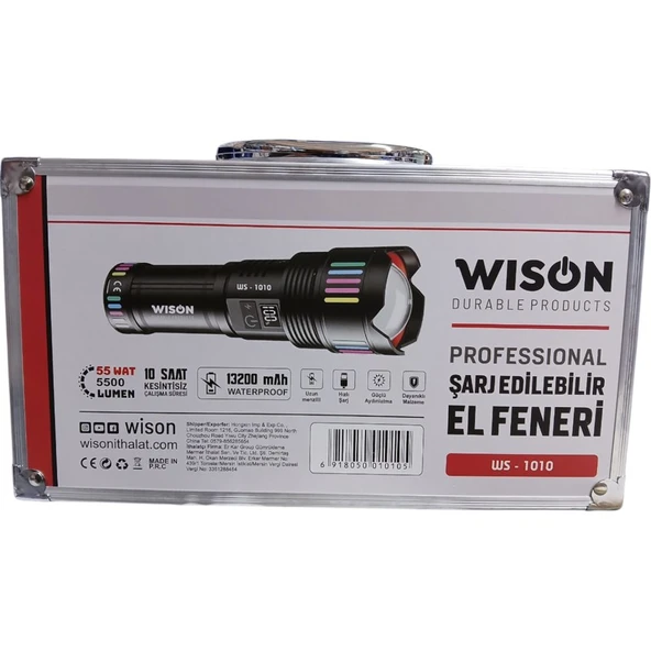 Wison 1010 Profesyonel El Feneri | 55W – 5500 Lümen – 13.200 Mah – Zoom Özellikli – Metal Gövde – Type-C Şarjlı - Resim 3