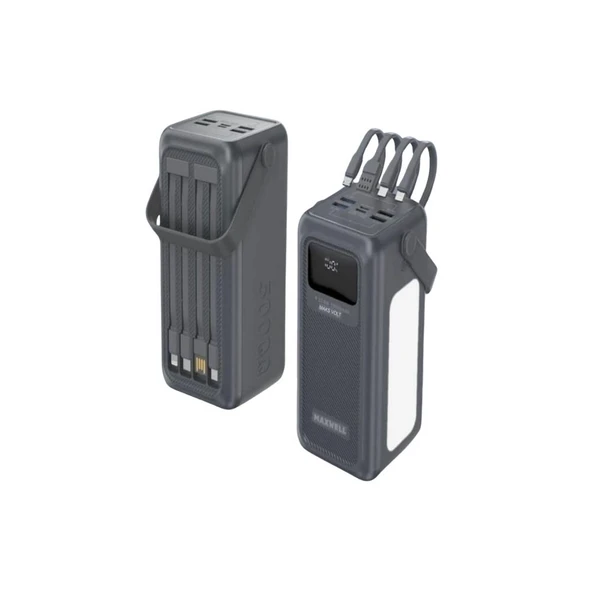 50.000mAh Dijital Göstergeli Çoklu Kablolu Taşınabilir 22.5W Hızlı Şarjlı 3 Mod Fenerli Powerbank Kamp Uyumlu Dayanıklı 5 Cihazı Aynı Anda Şarj Edebilir ürün görseli