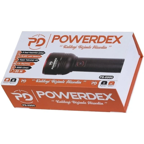 Powerdex PD-6900 Profesyonel Şarjlı El Feneri, Avcı Feneri 2000 Lümen 20 Watt