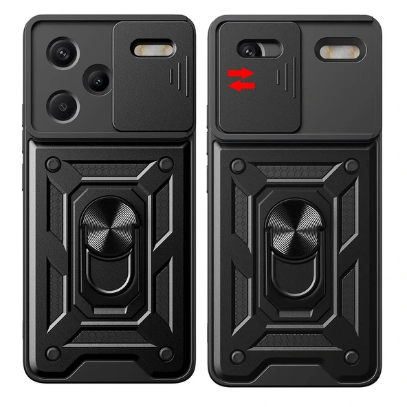 Xiaomi Redmi Note 13 Pro Plus 5G Kılıf Magnetik Standlı Kamera Korumalı Sürgülü Vega Kapak - Resim 2