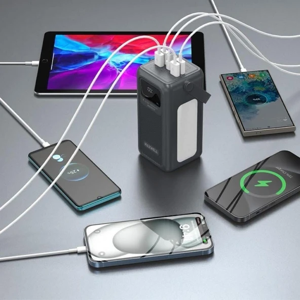 50.000mAh Dijital Göstergeli Çoklu Kablolu Taşınabilir 22.5W Hızlı Şarjlı 3 Mod Fenerli Powerbank Kamp Uyumlu Dayanıklı 5 Cihazı Aynı Anda Şarj Edebilir - Resim 2