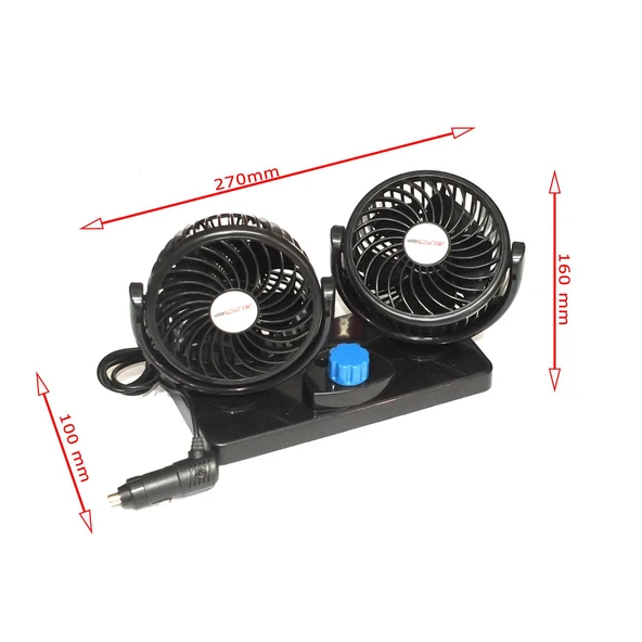 360 Derece Hareketli Çiftli Araç İçi Vantilatör 12V - 2