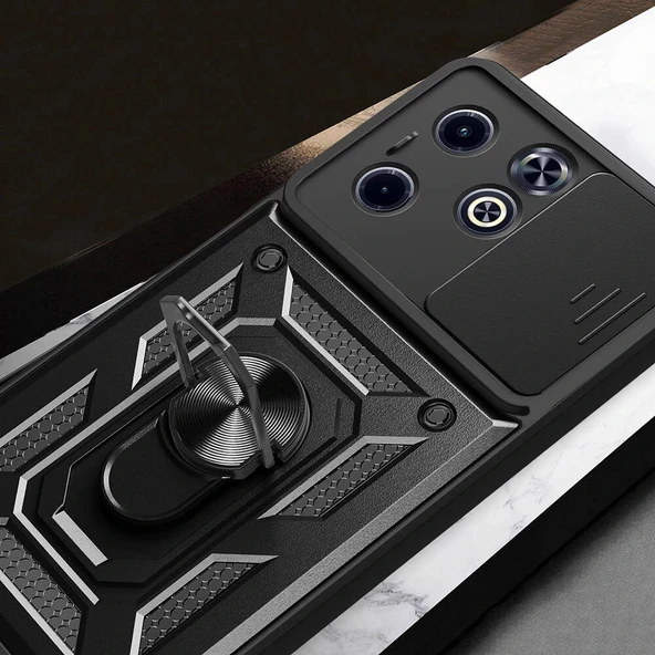 İnfinix Smart 8 Kılıf Magnetik Standlı Kamera Korumalı Sürgülü Vega Kapak - Resim 6