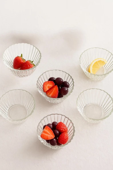 6’lı Cam Desenli Çerezlik Kase Seti 150 ml ürün görseli 1