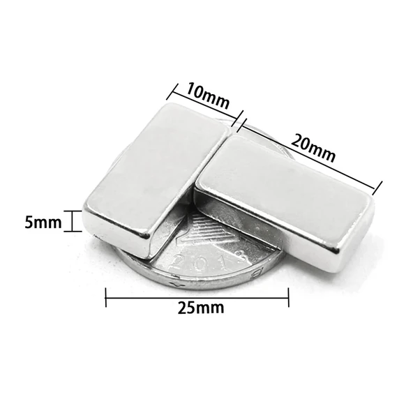 20 Adet 20x10x5 Mm Neodyum Magnet N35 Güçlü Mıknatıs Köşeli Ve Dayanıklı Nikel Kaplama - Resim 3