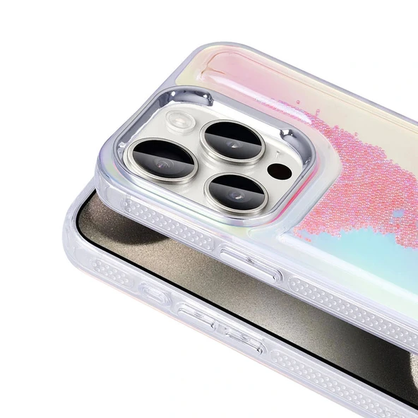 iPhone 15 Pro Kılıf Airbagli Renkli Arka Yüzey Boncuk Tasarımlı Kumul Kapak - Resim 7
