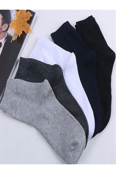 5 Çift Bilek Üstü Siyah Beyaz Gri Lacivert Füme Renklerinden Oluşan Düz Spor Soket Çorap ürün görseli 1