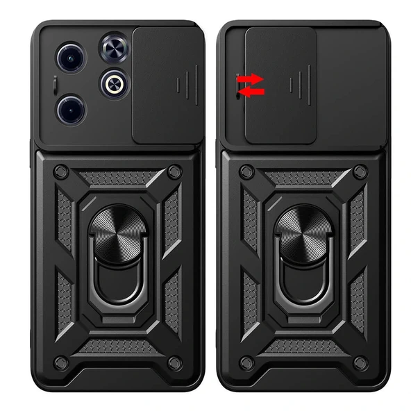 İnfinix Smart 8 Kılıf Magnetik Standlı Kamera Korumalı Sürgülü Vega Kapak - Resim 8