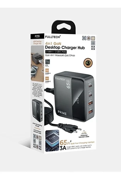 65w Masaüstü 4 Portlu Hızlı Şarj Cihazı İstasyonu 2xusb-a, 2xtype-c Giriş,1,5 Mt. Kablo - Resim 5